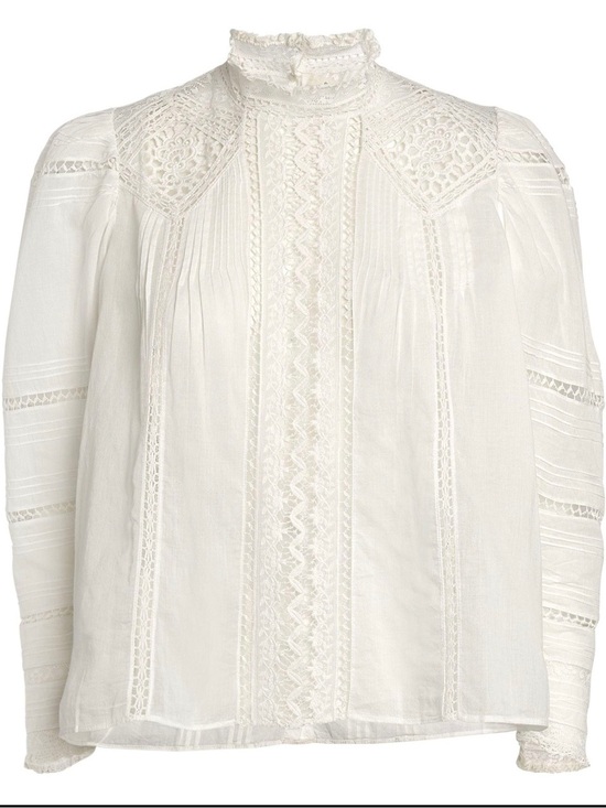 Doen Tops - Dôen Lace Amaya Blouse Ivory Cotton Crochet Cutout High Neck Long Sleeve M